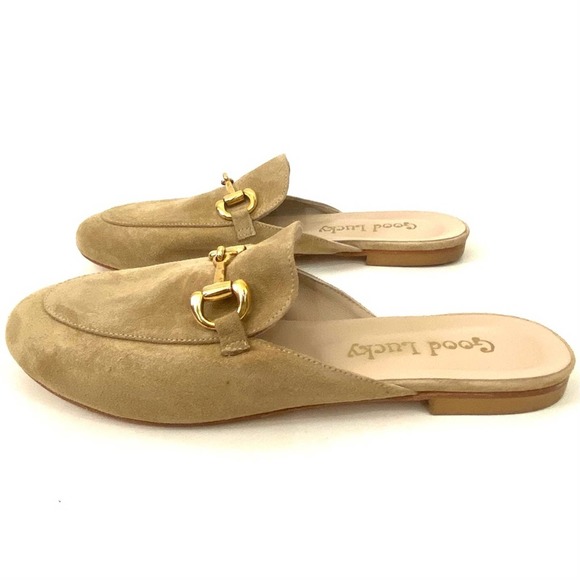 Good Lucky Suede Tan & Gold Slip on Loafers - Picture 4 of 8